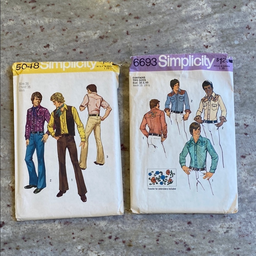 Set of 2 Vintage 70’s Simplicity Men's Sewing Patterns